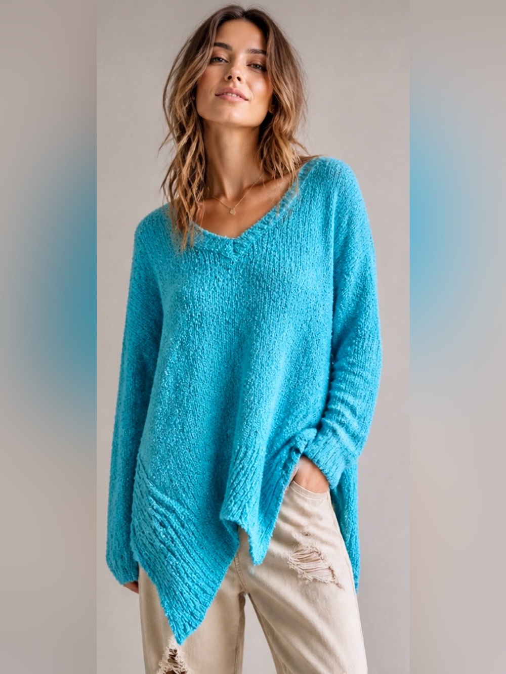 NWT - Davi & Dani Turquoise V- Neck Sweater.